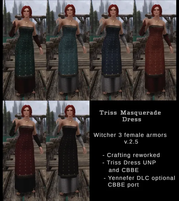 Skyrim クリエーション - Witcher 3 Female Armors REDONE : Triss Dress (CBBE)