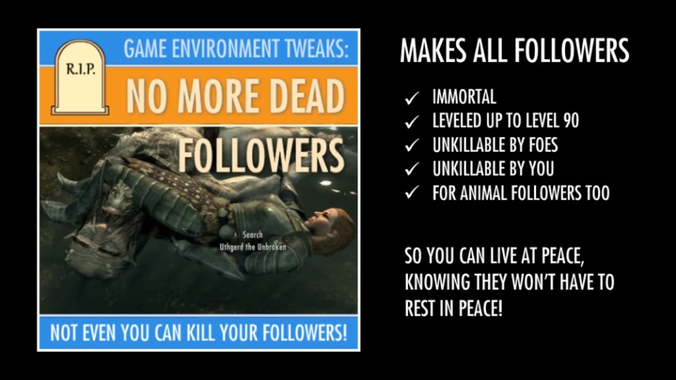 Творения для Skyrim — GET No More Dead Followers (A Game Environment Tweaks  mod) [PC] — сведения